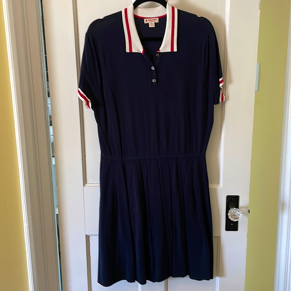 Navy Polo Dress with Red and White Accents